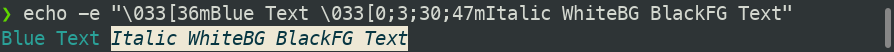 Exemple de marquage de texte dans un terminal ANSI